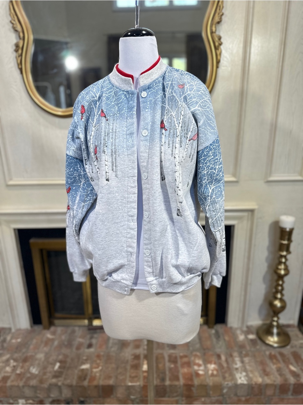 Artisans Sunschein‎ Designs Vintage Fleece Cardigan size XL Cardinal Winter